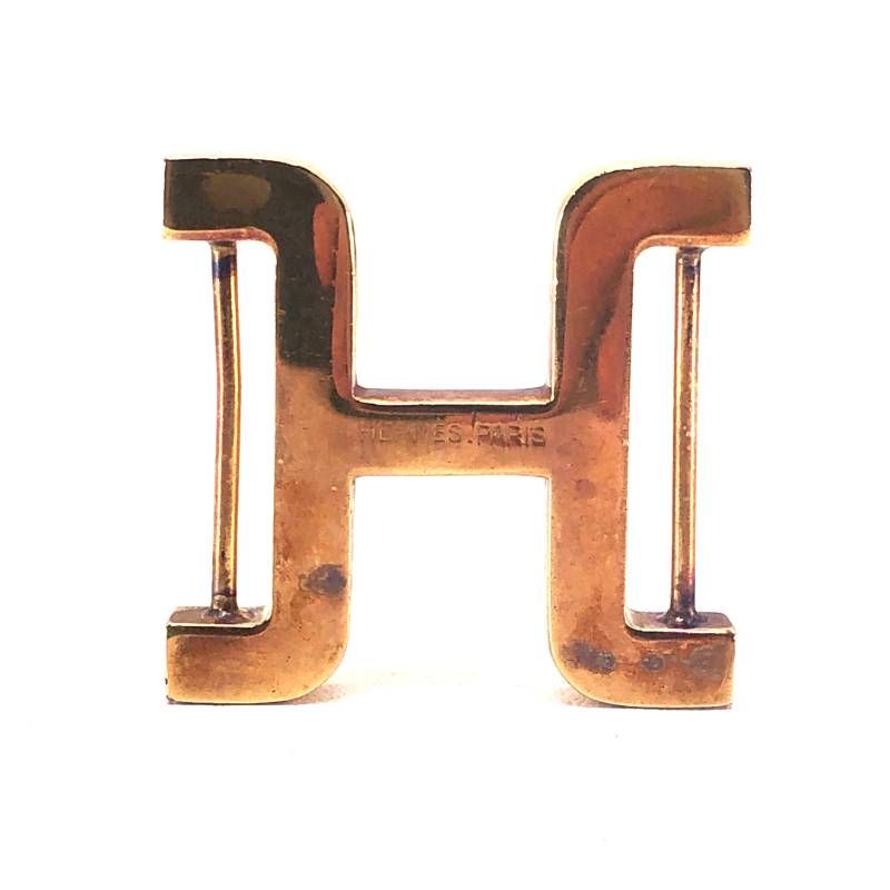 【 希少・ヴィンテージ】HERMES エルメス／Hバックル ベルト／レザー／ゴールド・ブラック