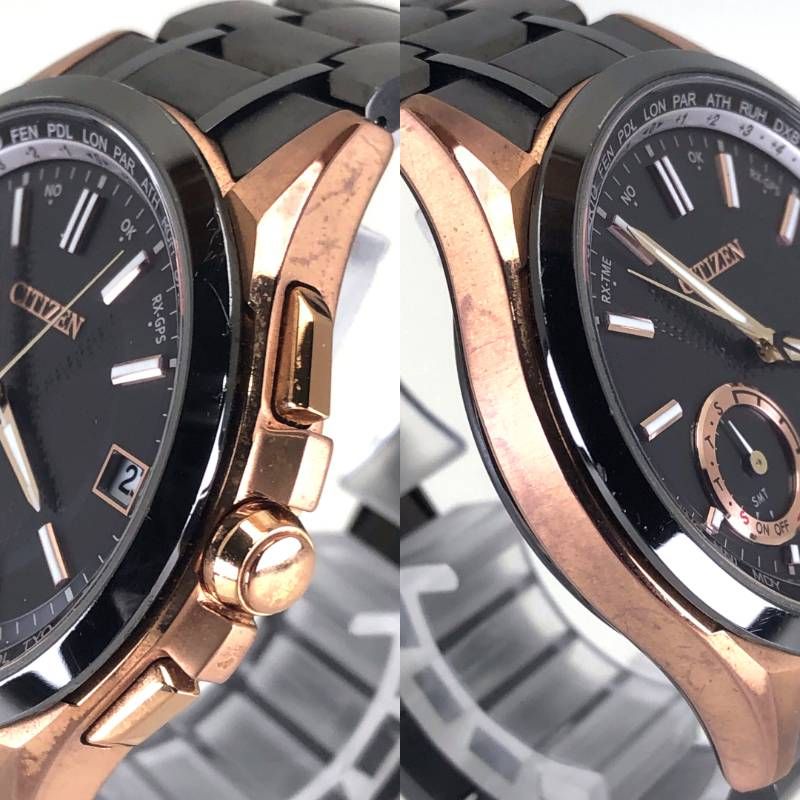 【美品】CITIZEN シチズン／アテッサ エコドライブ F150-T021603／ソーラークォーツ／チタン／ブロンズ・ブラック