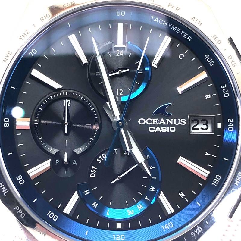【美品・ケース・コマ付】CASIO カシオ／オシアナスマンタ OCW-S5000-1AJF／ソーラークォーツ／チタン／シルバー・ブラック・ブルー
