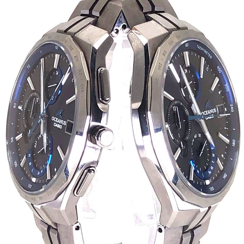 【美品・ケース・コマ付】CASIO カシオ／オシアナスマンタ OCW-S5000-1AJF／ソーラークォーツ／チタン／シルバー・ブラック・ブルー