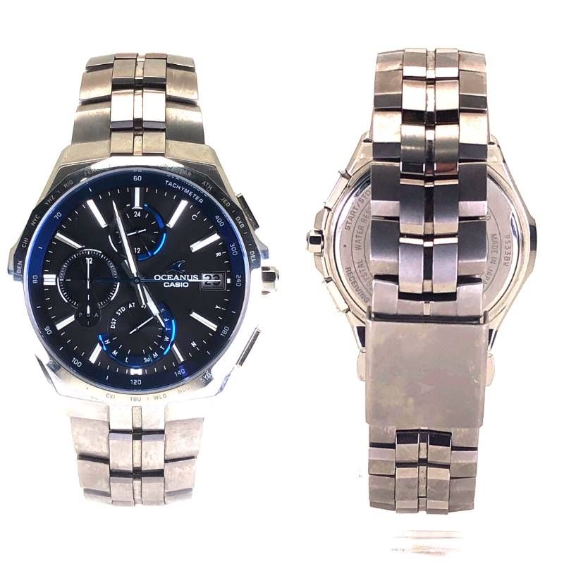 【美品・ケース・コマ付】CASIO カシオ／オシアナスマンタ OCW-S5000-1AJF／ソーラークォーツ／チタン／シルバー・ブラック・ブルー