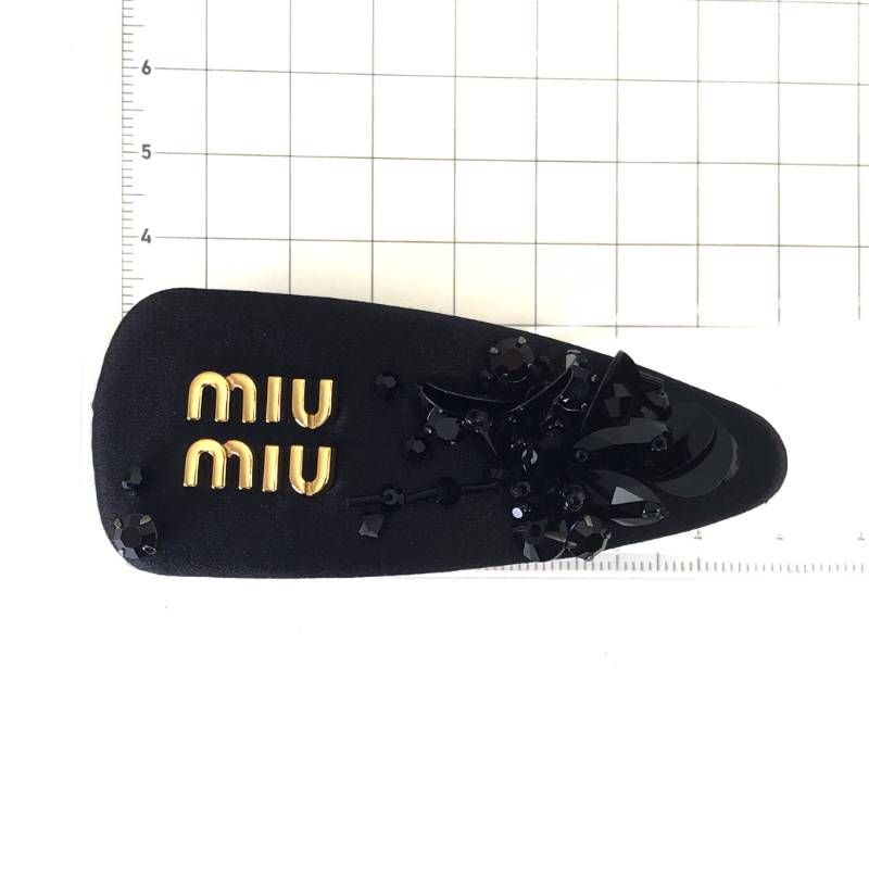 【美品・箱付き】MIU MIU ミュウミュウ／5IF092 ヘアクリップ RASO RICAMO NERO／ブラック・ゴールド
