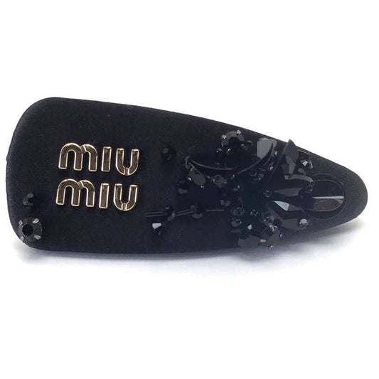 【美品・箱付き】MIU MIU ミュウミュウ／5IF092 ヘアクリップ RASO RICAMO NERO／ブラック・ゴールド