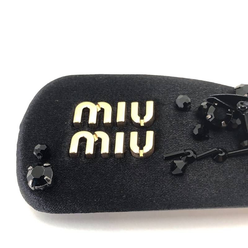 【美品・箱付き】MIU MIU ミュウミュウ／5IF092 ヘアクリップ RASO RICAMO NERO／ブラック・ゴールド