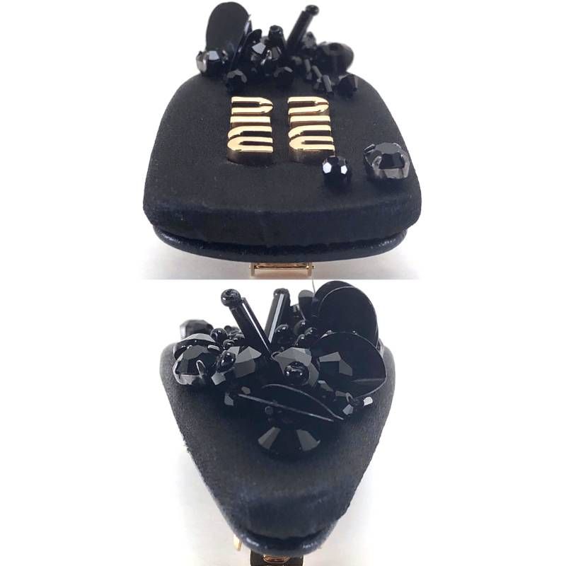 【美品・箱付き】MIU MIU ミュウミュウ／5IF092 ヘアクリップ RASO RICAMO NERO／ブラック・ゴールド