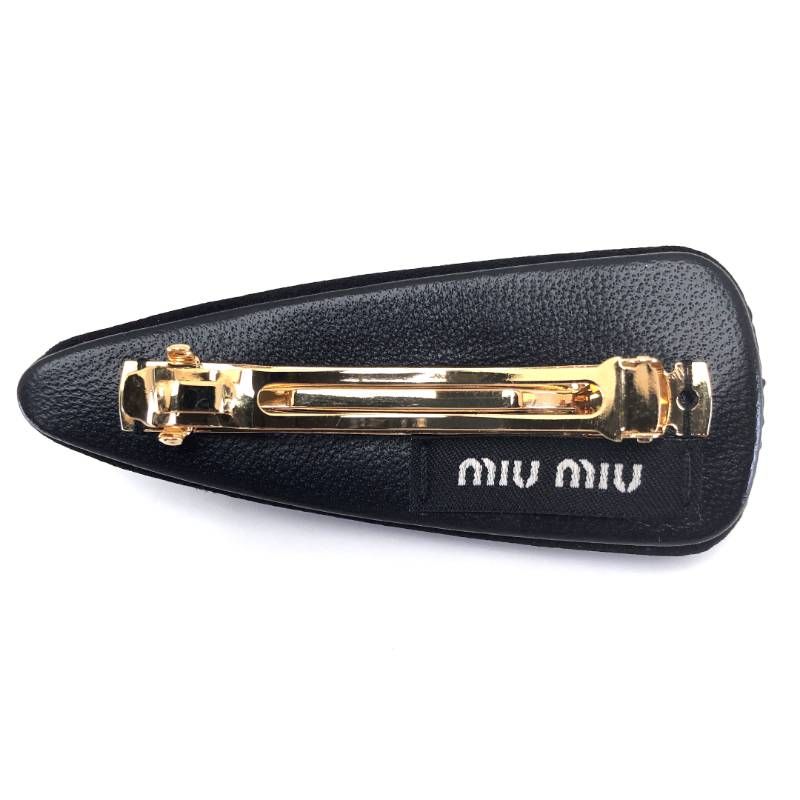 【美品・箱付き】MIU MIU ミュウミュウ／5IF092 ヘアクリップ RASO RICAMO NERO／ブラック・ゴールド