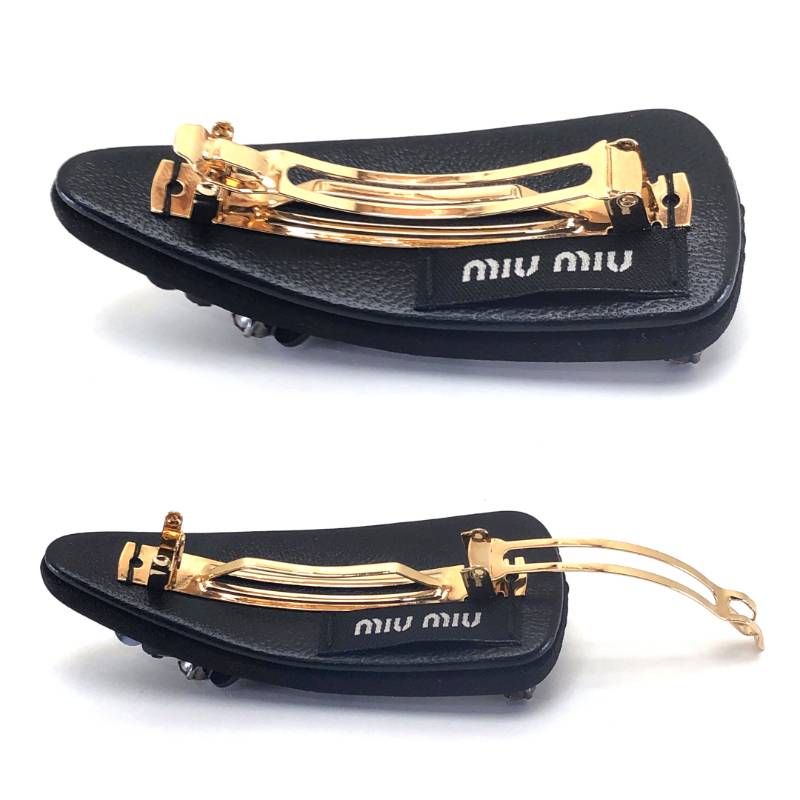 【美品・箱付き】MIU MIU ミュウミュウ／5IF092 ヘアクリップ RASO RICAMO NERO／ブラック・ゴールド