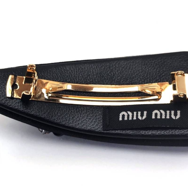 【美品・箱付き】MIU MIU ミュウミュウ／5IF092 ヘアクリップ RASO RICAMO NERO／ブラック・ゴールド