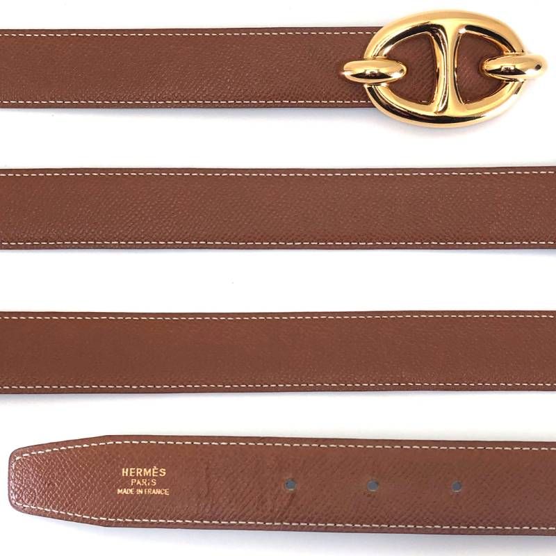 【 希少・ヴィンテージ】HERMES エルメス／シェーヌダンクル リバーシブル ベルト／レザー／ゴールド・ブラウン
