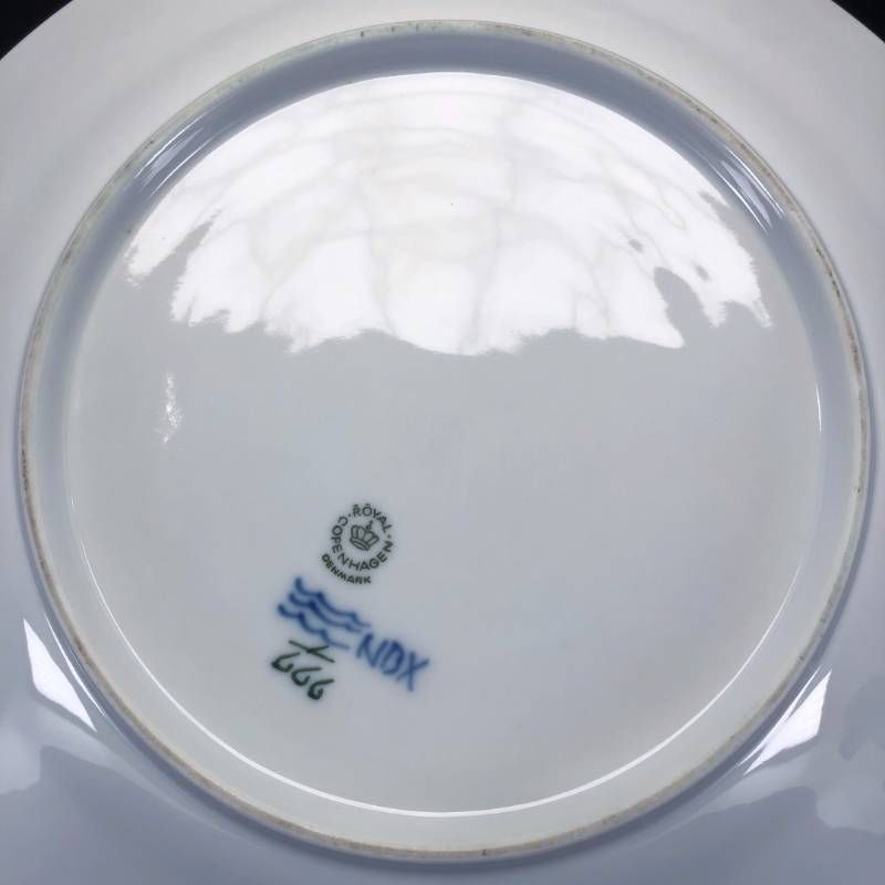 【美品】Royal Copenhagen ロイヤルコペンハーゲン／ブルーフルーテッド ハーフレース ケーキディッシュ プレート 大皿 耳付／31cm／陶器／ホワイト・ブルー