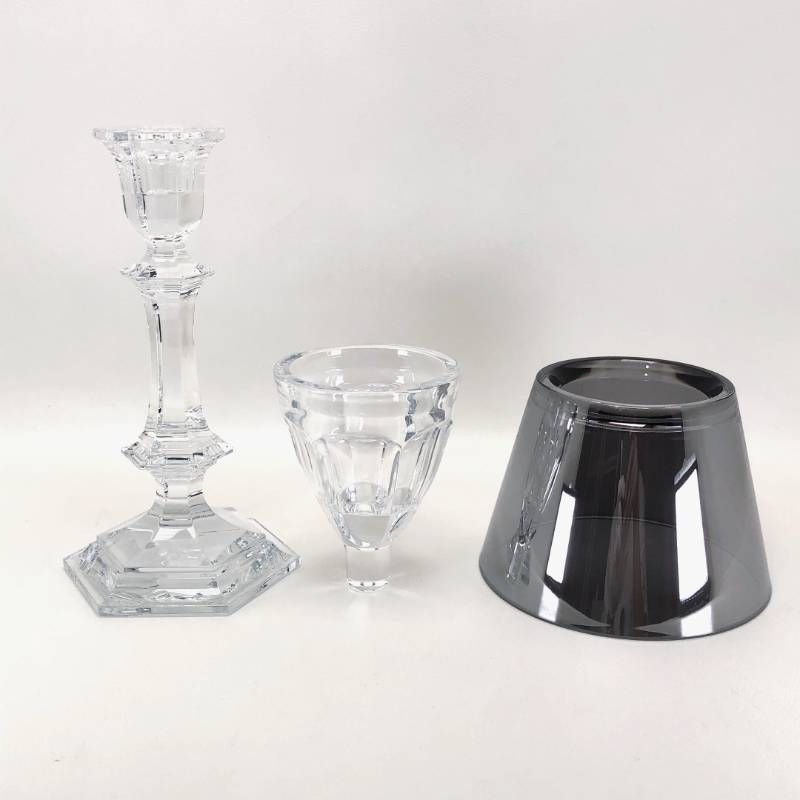 【美品】Baccarat バカラ／アワファイヤー キャンドルスタンド／グラス／クリア・シルバー／BC630