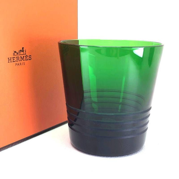 【美品・箱付き】HERMES エルメス／アトラージュ タンブラー／グラス／グリーン／M03314