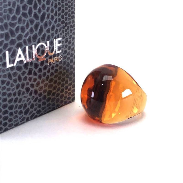 【美品・箱付き】Lalique ラリック／カボション リング／12号／グラス／琥珀色／M03316