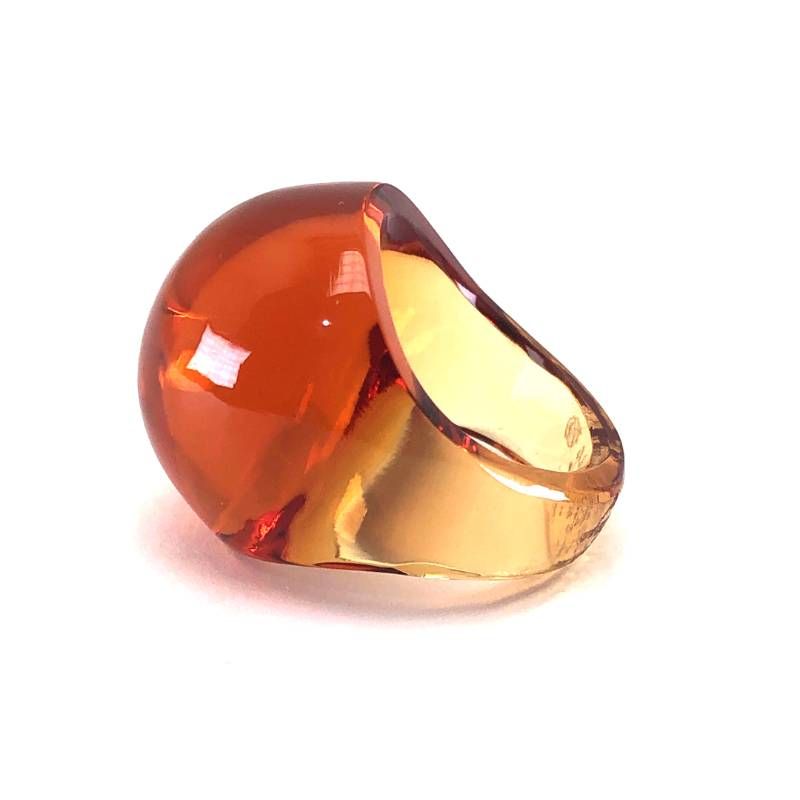 【美品・箱付き】Lalique ラリック／カボション リング／12号／グラス／琥珀色／M03316