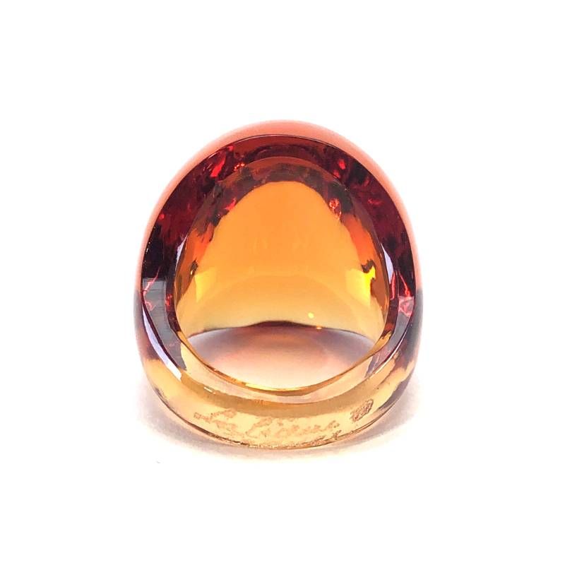 【美品・箱付き】Lalique ラリック／カボション リング／12号／グラス／琥珀色／M03316