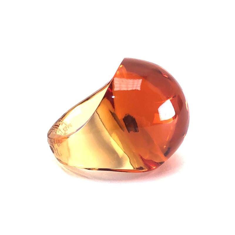 【美品・箱付き】Lalique ラリック／カボション リング／12号／グラス／琥珀色／M03316