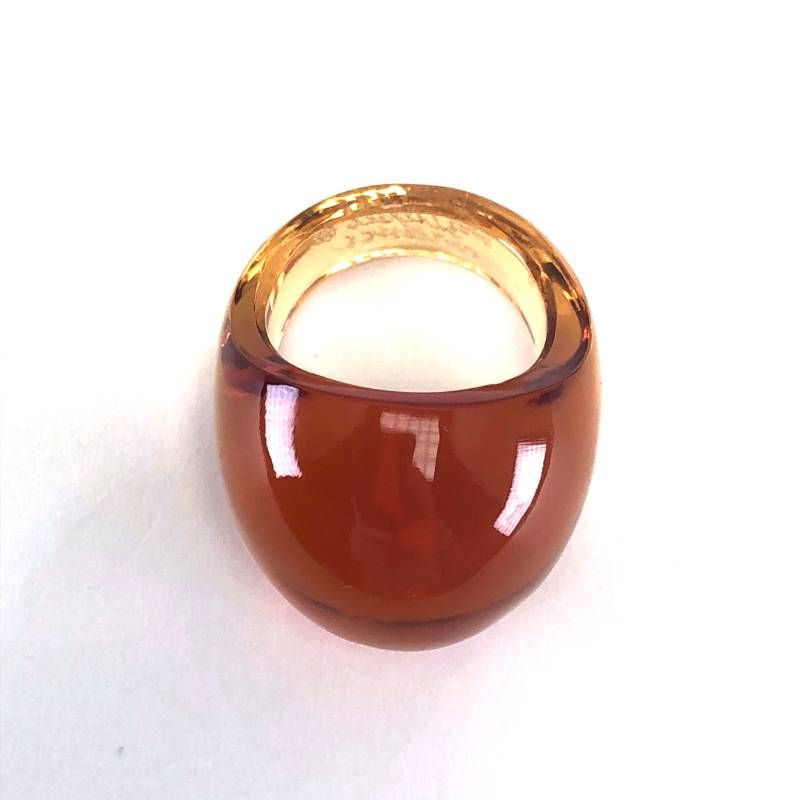 【美品・箱付き】Lalique ラリック／カボション リング／12号／グラス／琥珀色／M03316