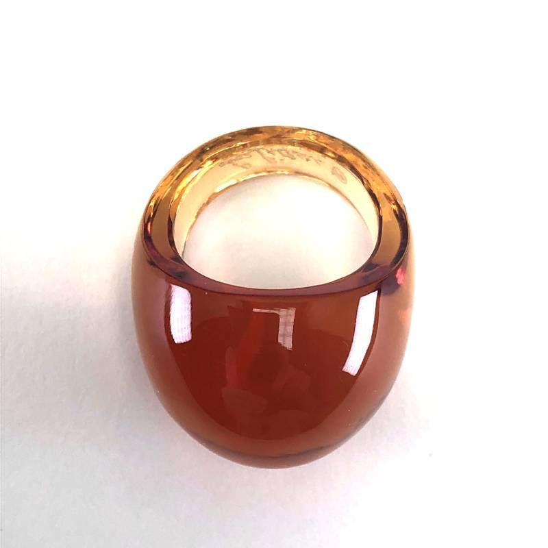 【美品・箱付き】Lalique ラリック／カボション リング／12号／グラス／琥珀色／M03316