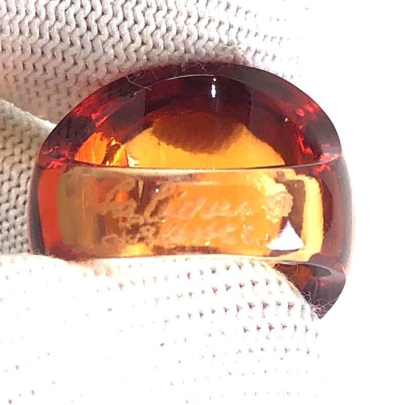 【美品・箱付き】Lalique ラリック／カボション リング／12号／グラス／琥珀色／M03316