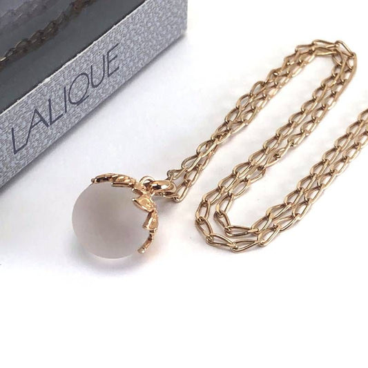 【美品・箱付き】Lalique ラリック／クリスタル ネックレス／グラス・GP／乳白色・ゴールド