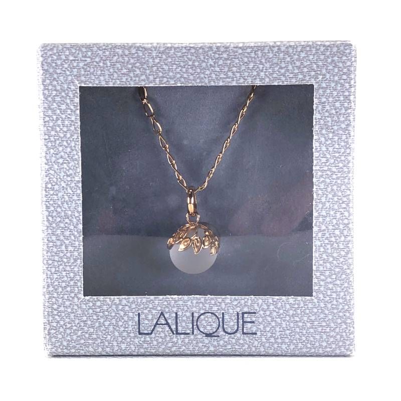 【美品・箱付き】Lalique ラリック／クリスタル ネックレス／グラス・GP／乳白色・ゴールド