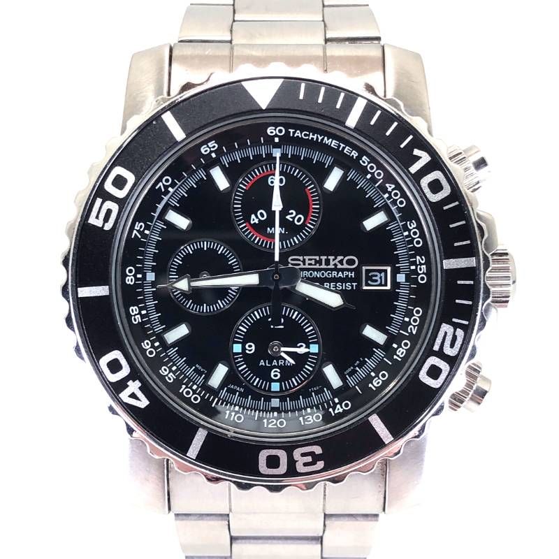 【美品・コマ付き】SEIKO セイコー／クロノグラフ ダイバーズ 7T62-0CV0／クォーツ／ステンレス／シルバー・ブラック