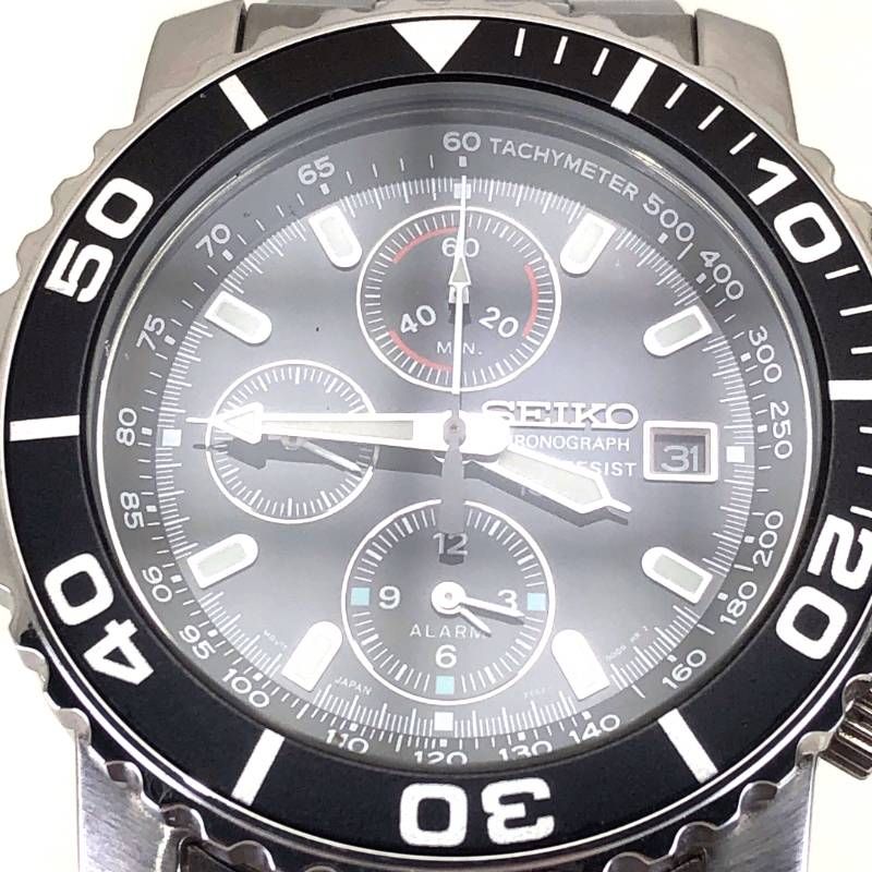 【美品・コマ付き】SEIKO セイコー／クロノグラフ ダイバーズ 7T62-0CV0／クォーツ／ステンレス／シルバー・ブラック