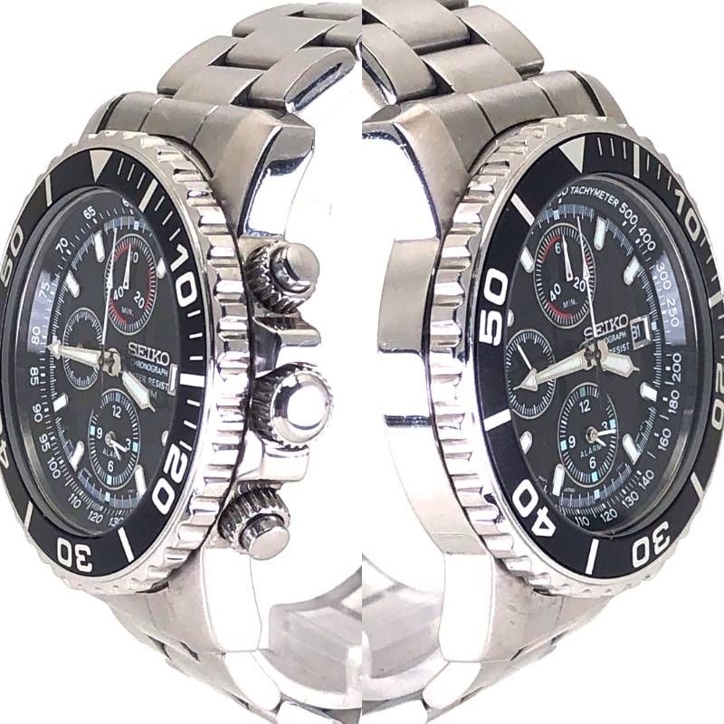 【美品・コマ付き】SEIKO セイコー／クロノグラフ ダイバーズ 7T62-0CV0／クォーツ／ステンレス／シルバー・ブラック