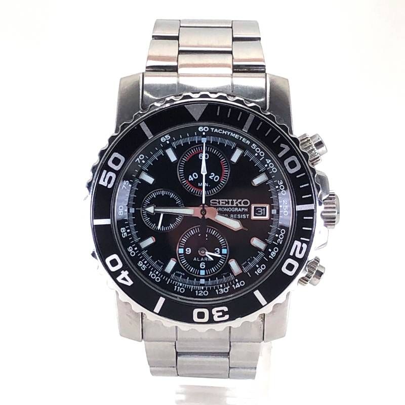 【美品・コマ付き】SEIKO セイコー／クロノグラフ ダイバーズ 7T62-0CV0／クォーツ／ステンレス／シルバー・ブラック