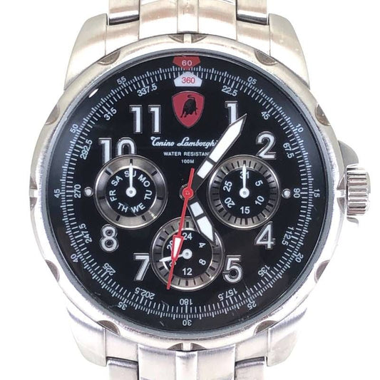 Tonino Lamborghini トニーノランボルギーニ／3点カレンダー メンズ ウォッチ／クォーツ／ステンレス／シルバー・ブラック