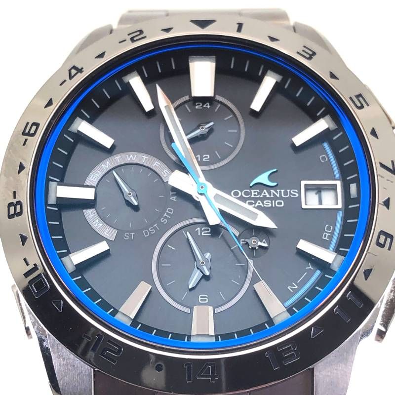 【美品・ケース・取説・コマ付】CASIO カシオ／オシアナス OCW-T3000-1AJF／ソーラークォーツ／チタン／シルバー・ブラック・ブルー
