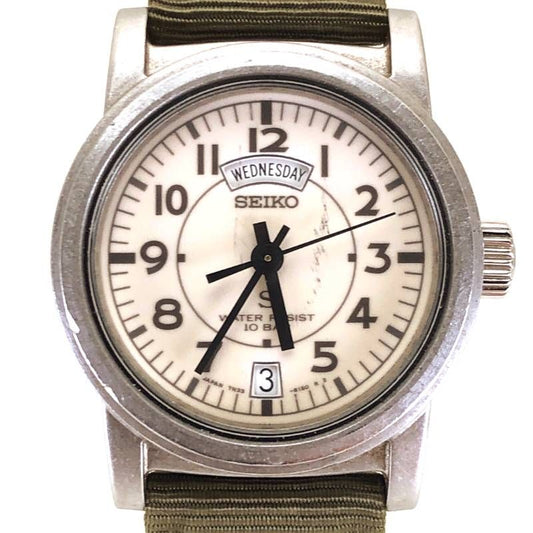 SEIKO セイコー／SUS 7N33-6050／クォーツ／ステンレス・キャンバス／シルバー・クリーム・カーキ