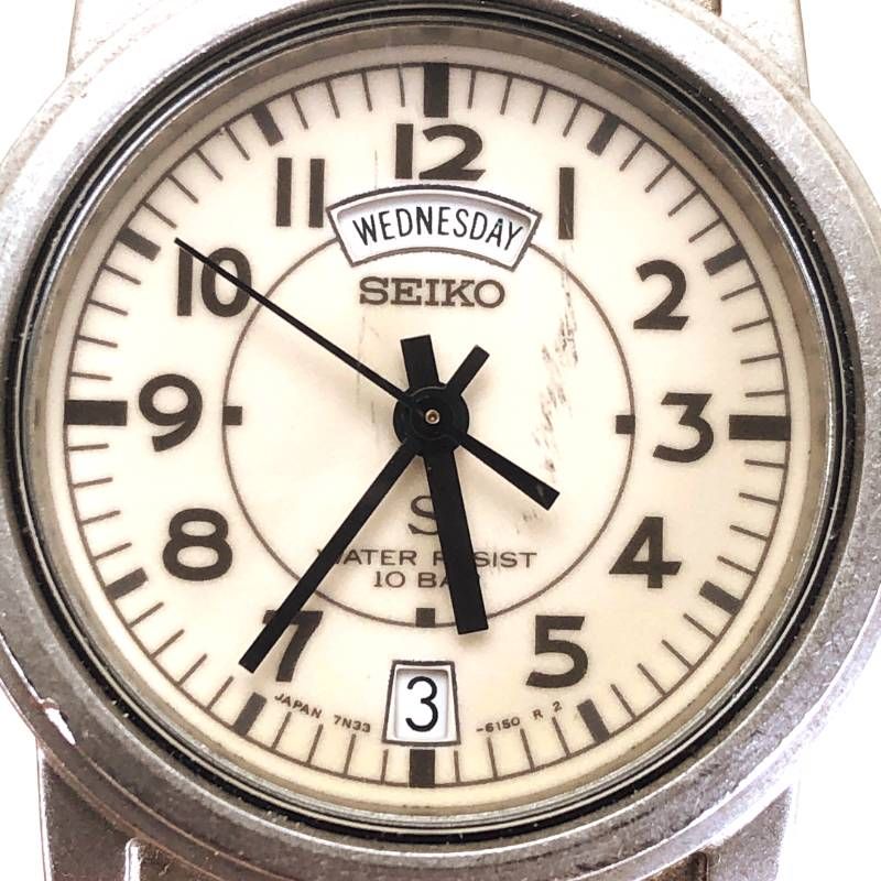 SEIKO セイコー／SUS 7N33-6050／クォーツ／ステンレス・キャンバス／シルバー・クリーム・カーキ
