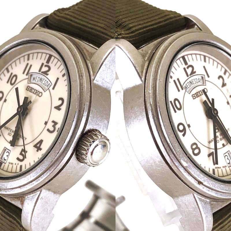 SEIKO セイコー／SUS 7N33-6050／クォーツ／ステンレス・キャンバス／シルバー・クリーム・カーキ