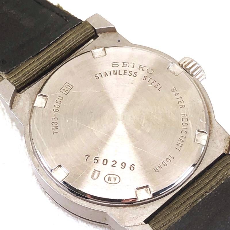 SEIKO セイコー／SUS 7N33-6050／クォーツ／ステンレス・キャンバス／シルバー・クリーム・カーキ