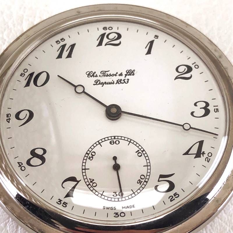 【ヴィンテージ・希少・美品】TISSOT ティソ／懐中時計／手巻き／ステンレス／シルバー・ホワイト