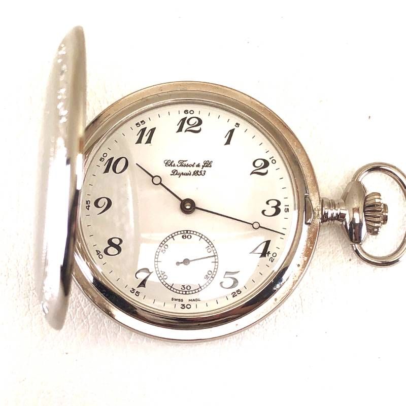 【ヴィンテージ・希少・美品】TISSOT ティソ／懐中時計／手巻き／ステンレス／シルバー・ホワイト
