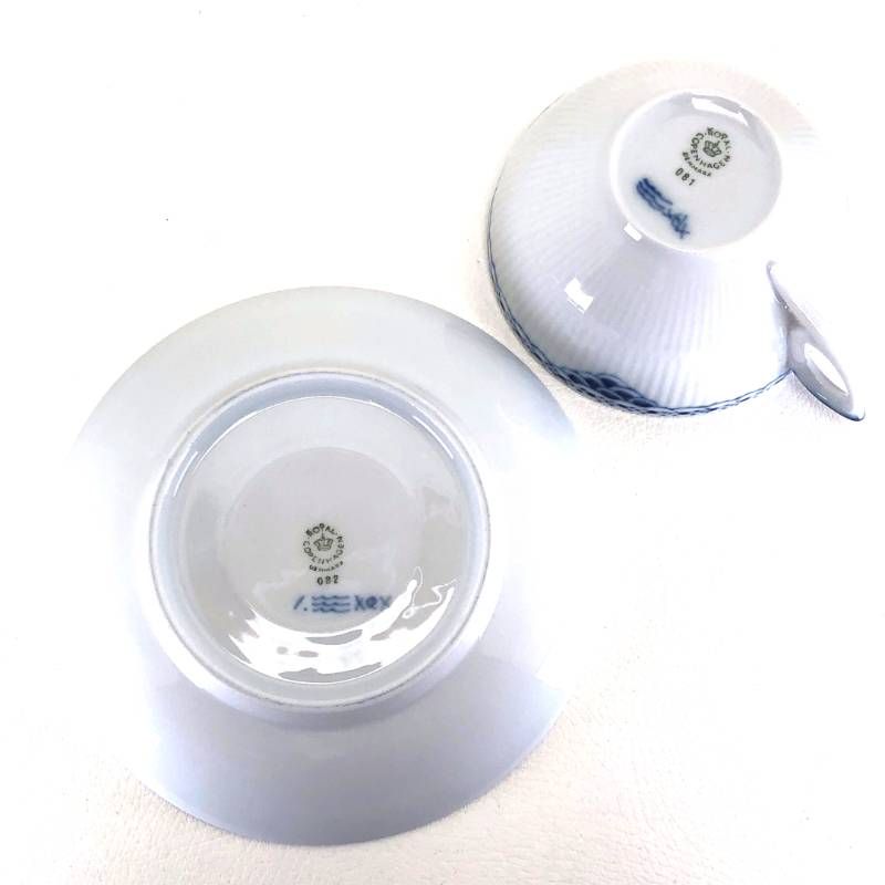 【美品・箱付き】Royal Copenhagen ロイヤルコペンハーゲン／プリンセス ティー カップ&ソーサー／陶器／ホワイト・ブルー