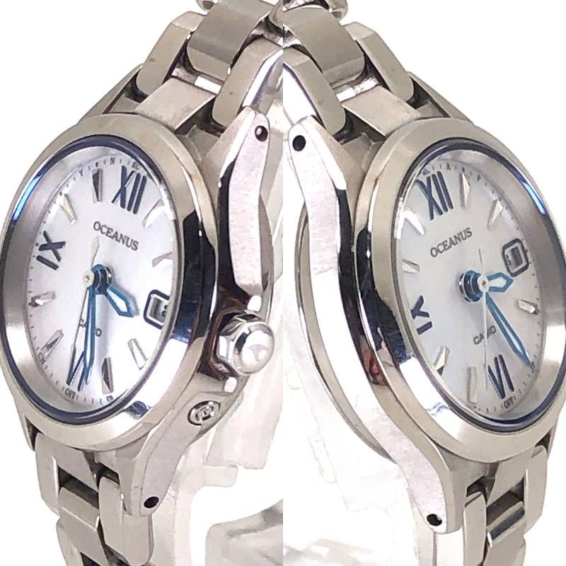 【美品・ケース・取説付】CASIO カシオ／オシアナス OCW-70PJ-7AJF／ソーラークォーツ／チタン／シルバー・ホワイト・ブルー
