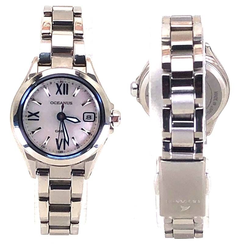 【美品・ケース・取説付】CASIO カシオ／オシアナス OCW-70PJ-7AJF／ソーラークォーツ／チタン／シルバー・ホワイト・ブルー