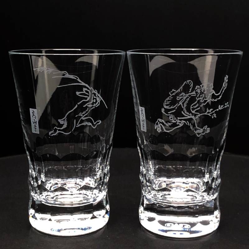 【希少・美品・箱付き】Baccarat バカラ／グラスジャパン 鳥獣戯画 高山寺 ペア グラス タンブラー／クリスタルグラス／クリア／BC636