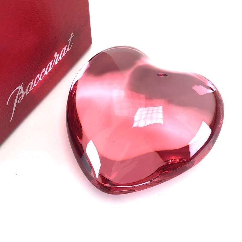 【美品・箱付き】Baccarat バカラ／ハート ペーパーウェイト／クリスタルグラス／ピンク／BC641