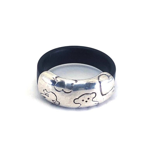 【美品】TOUS トウス／ベア モチーフ リング 指輪／約13号／SV925・ラバー／シルバー・ブラック