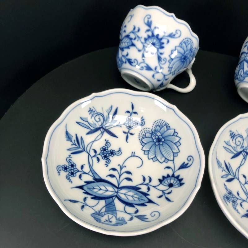 【美品】MEISSEN マイセン／ブルーオニオン ペア カップ＆ソーサー／陶器／ホワイト・ブルー