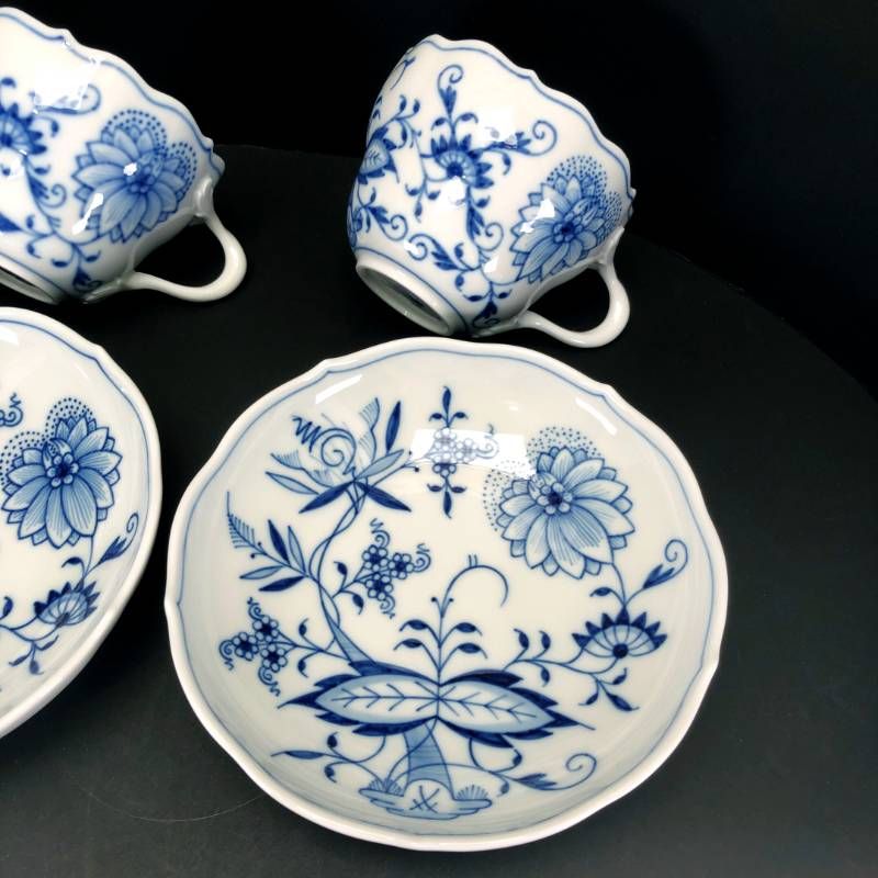 【美品】MEISSEN マイセン／ブルーオニオン ペア カップ＆ソーサー／陶器／ホワイト・ブルー
