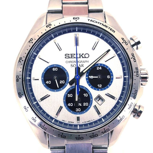 【美品・電池交換済み・箱付き】SEIKO セイコー／セレクションクロノグラフ V175-0FA0／ソーラークォーツ／ステンレス／シルバー・ブルー