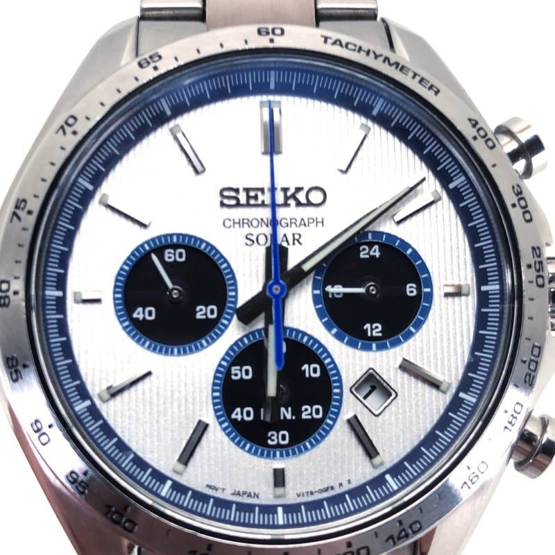 【美品・電池交換済み・箱付き】SEIKO セイコー／セレクションクロノグラフ V175-0FA0／ソーラークォーツ／ステンレス／シルバー・ブルー