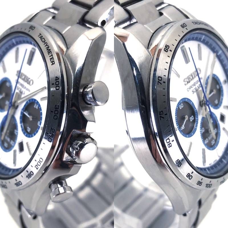 【美品・電池交換済み・箱付き】SEIKO セイコー／セレクションクロノグラフ V175-0FA0／ソーラークォーツ／ステンレス／シルバー・ブルー