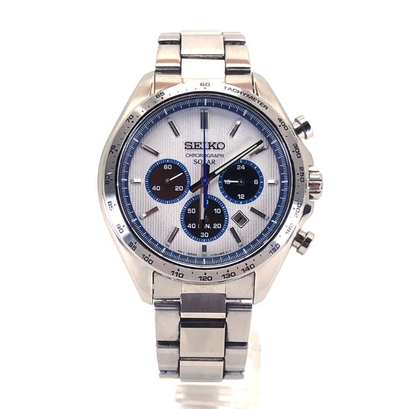【美品・電池交換済み・箱付き】SEIKO セイコー／セレクションクロノグラフ V175-0FA0／ソーラークォーツ／ステンレス／シルバー・ブルー