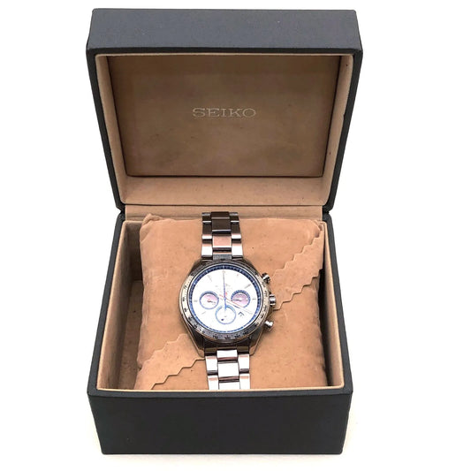 【美品・電池交換済み・箱付き】SEIKO セイコー／セレクションクロノグラフ V175-0FA0／ソーラークォーツ／ステンレス／シルバー・ブルー